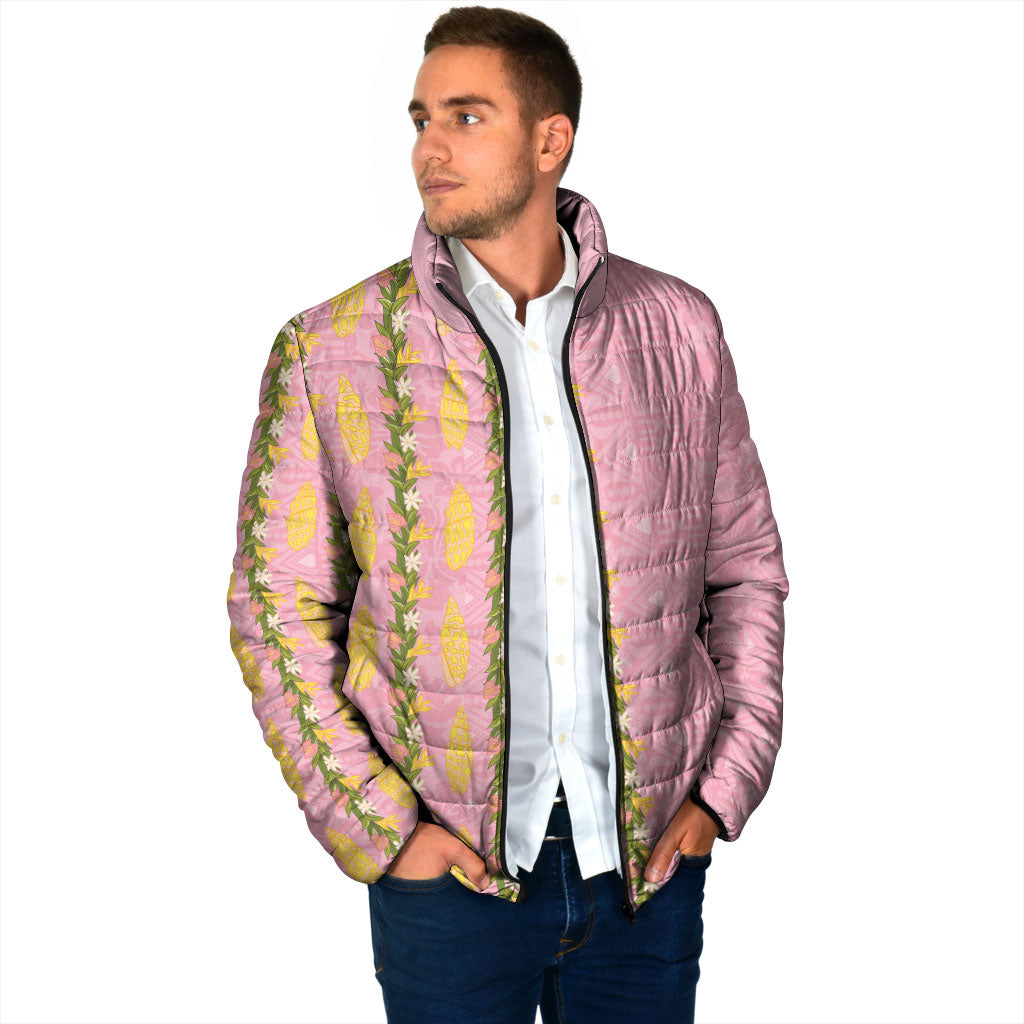 Hawaii Shell Tiare Anthurium Heliconia Lei Padded Jacket With Tapa Pattern Baby Pink LT05 - Polynesian Pride