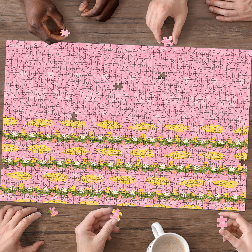 Hawaii Shell Tiare Anthurium Heliconia Lei Puzzle With Tapa Pattern Baby Pink LT05 - Polynesian Pride