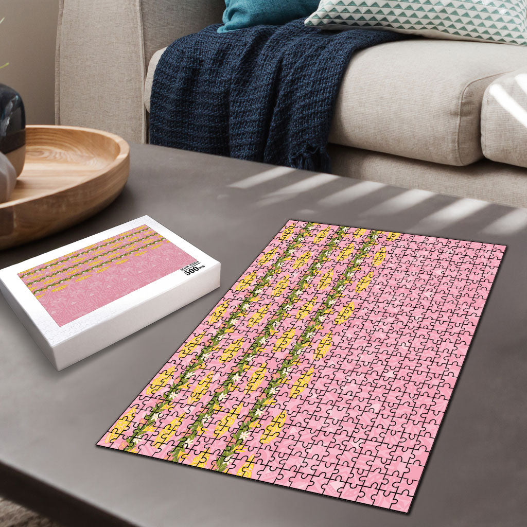 Hawaii Shell Tiare Anthurium Heliconia Lei Puzzle With Tapa Pattern Baby Pink LT05 - Polynesian Pride