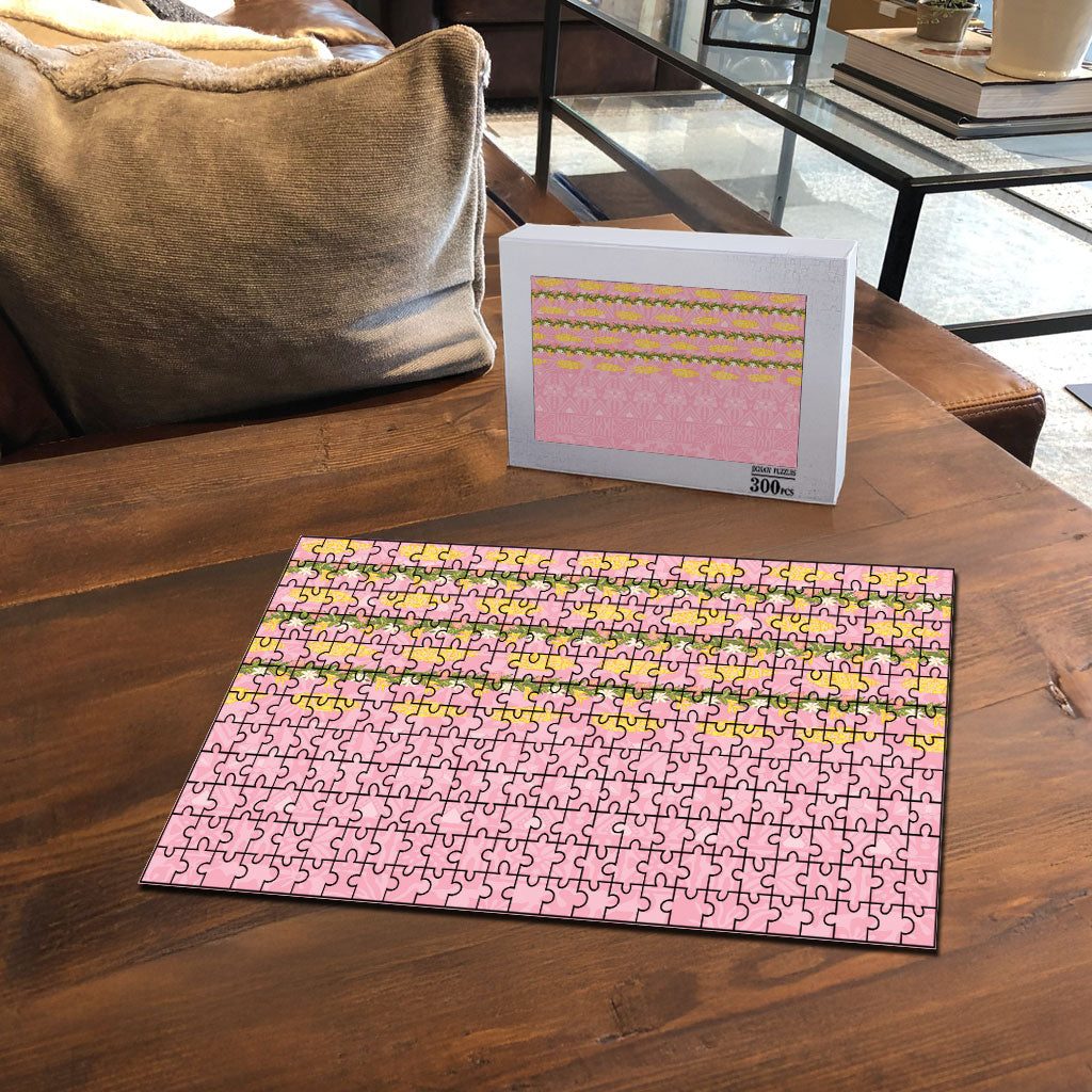 Hawaii Shell Tiare Anthurium Heliconia Lei Puzzle With Tapa Pattern Baby Pink LT05 - Polynesian Pride