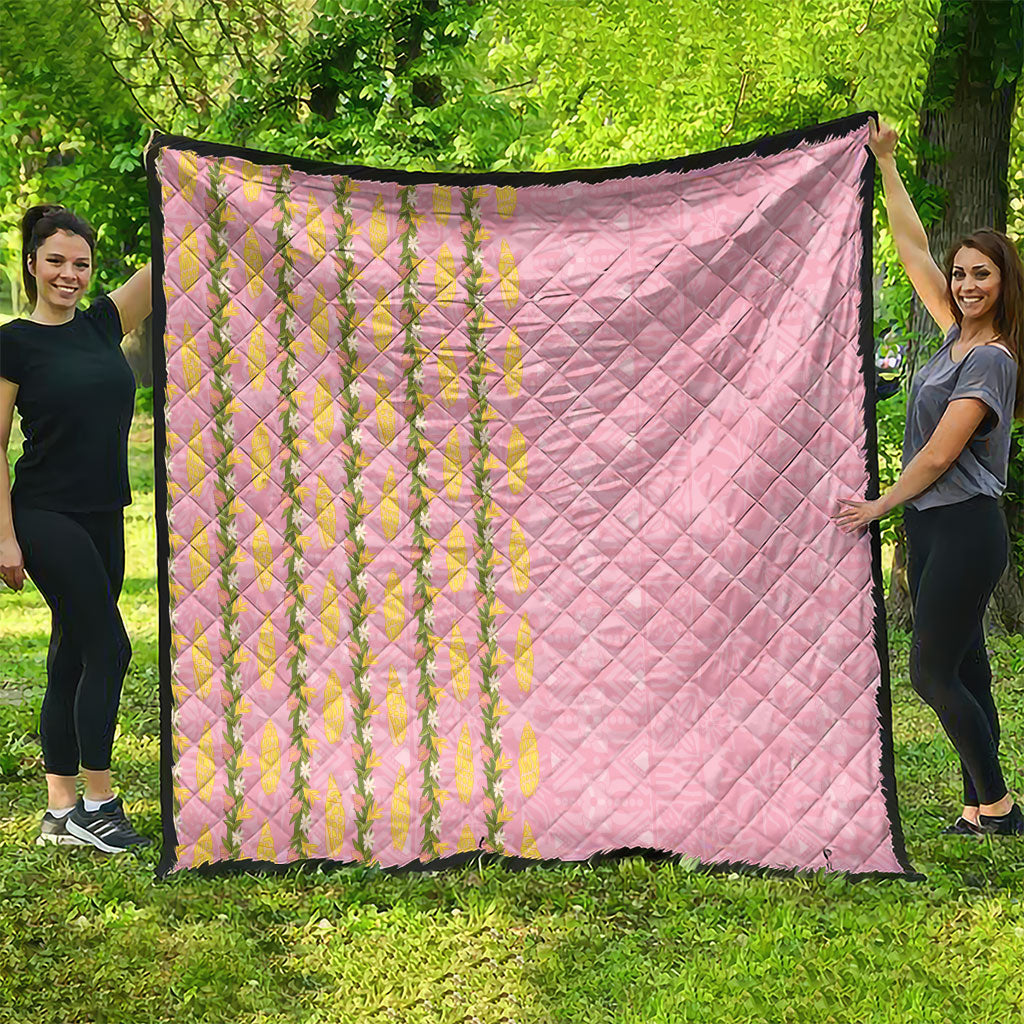 Hawaii Shell Tiare Anthurium Heliconia Lei Quilt With Tapa Pattern Baby Pink LT05 - Polynesian Pride