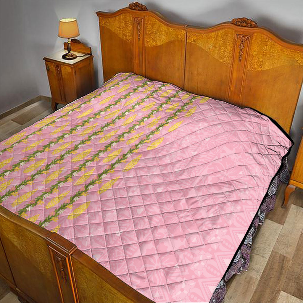 Hawaii Shell Tiare Anthurium Heliconia Lei Quilt With Tapa Pattern Baby Pink LT05 - Polynesian Pride