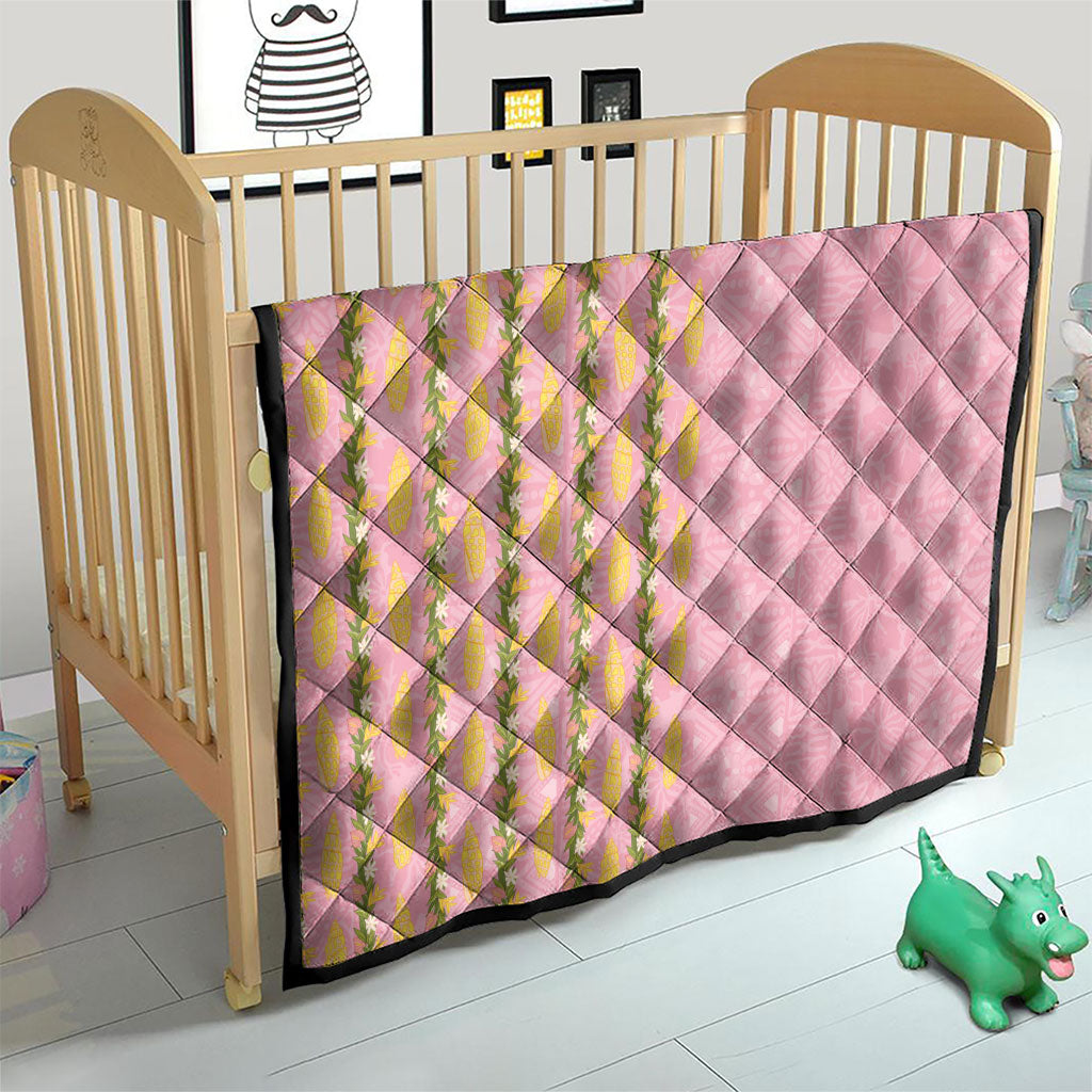 Hawaii Shell Tiare Anthurium Heliconia Lei Quilt With Tapa Pattern Baby Pink LT05 - Polynesian Pride