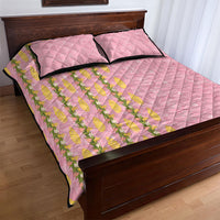 Hawaii Shell Tiare Anthurium Heliconia Lei Quilt Bed Set With Tapa Pattern Baby Pink LT05 - Polynesian Pride