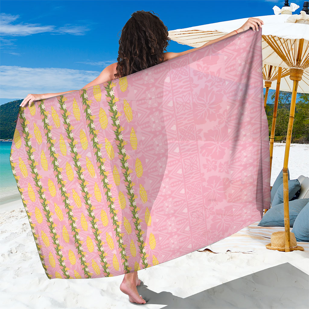 Hawaii Shell Tiare Anthurium Heliconia Lei Sarong With Tapa Pattern Baby Pink LT05 One Size 44 x 66 inches Pink - Polynesian Pride