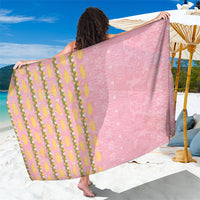 Hawaii Shell Tiare Anthurium Heliconia Lei Sarong With Tapa Pattern Baby Pink LT05 One Size 44 x 66 inches Pink - Polynesian Pride