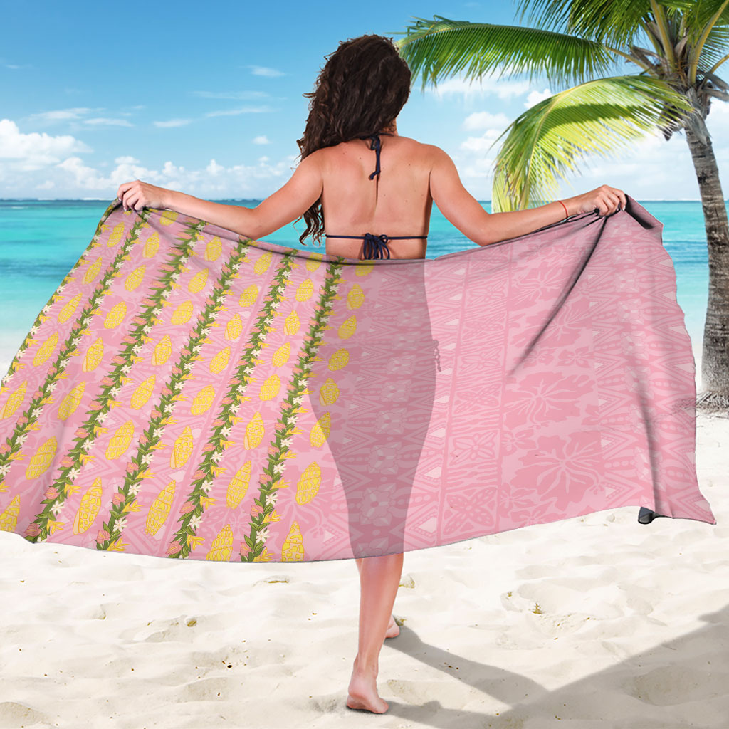 Hawaii Shell Tiare Anthurium Heliconia Lei Sarong With Tapa Pattern Baby Pink LT05 - Polynesian Pride