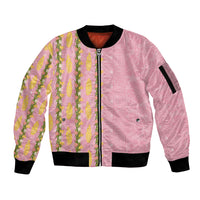 Hawaii Shell Tiare Anthurium Heliconia Lei Sleeve Zip Bomber Jacket With Tapa Pattern Baby Pink LT05 Unisex Pink - Polynesian Pride