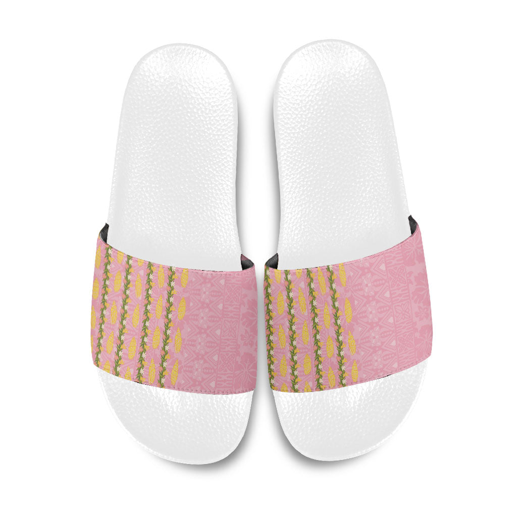 Hawaii Shell Tiare Anthurium Heliconia Lei Slide Sandals With Tapa Pattern Baby Pink LT05 Pink - Polynesian Pride