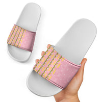 Hawaii Shell Tiare Anthurium Heliconia Lei Slide Sandals With Tapa Pattern Baby Pink LT05 - Polynesian Pride