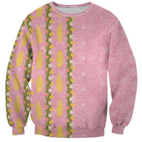 Hawaii Shell Tiare Anthurium Heliconia Lei Sweatshirt With Tapa Pattern Baby Pink LT05 Unisex Pink - Polynesian Pride