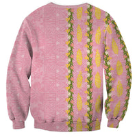 Hawaii Shell Tiare Anthurium Heliconia Lei Sweatshirt With Tapa Pattern Baby Pink LT05 - Polynesian Pride