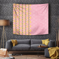 Hawaii Shell Tiare Anthurium Heliconia Lei Tapestry With Tapa Pattern Baby Pink LT05 Pink - Polynesian Pride
