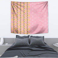 Hawaii Shell Tiare Anthurium Heliconia Lei Tapestry With Tapa Pattern Baby Pink LT05 - Polynesian Pride