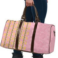 Hawaii Shell Tiare Anthurium Heliconia Lei Travel Bag With Tapa Pattern Baby Pink LT05 - Polynesian Pride
