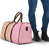Hawaii Shell Tiare Anthurium Heliconia Lei Travel Bag With Tapa Pattern Baby Pink LT05 - Polynesian Pride