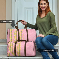 Hawaii Shell Tiare Anthurium Heliconia Lei Travel Bag With Tapa Pattern Baby Pink LT05 - Polynesian Pride