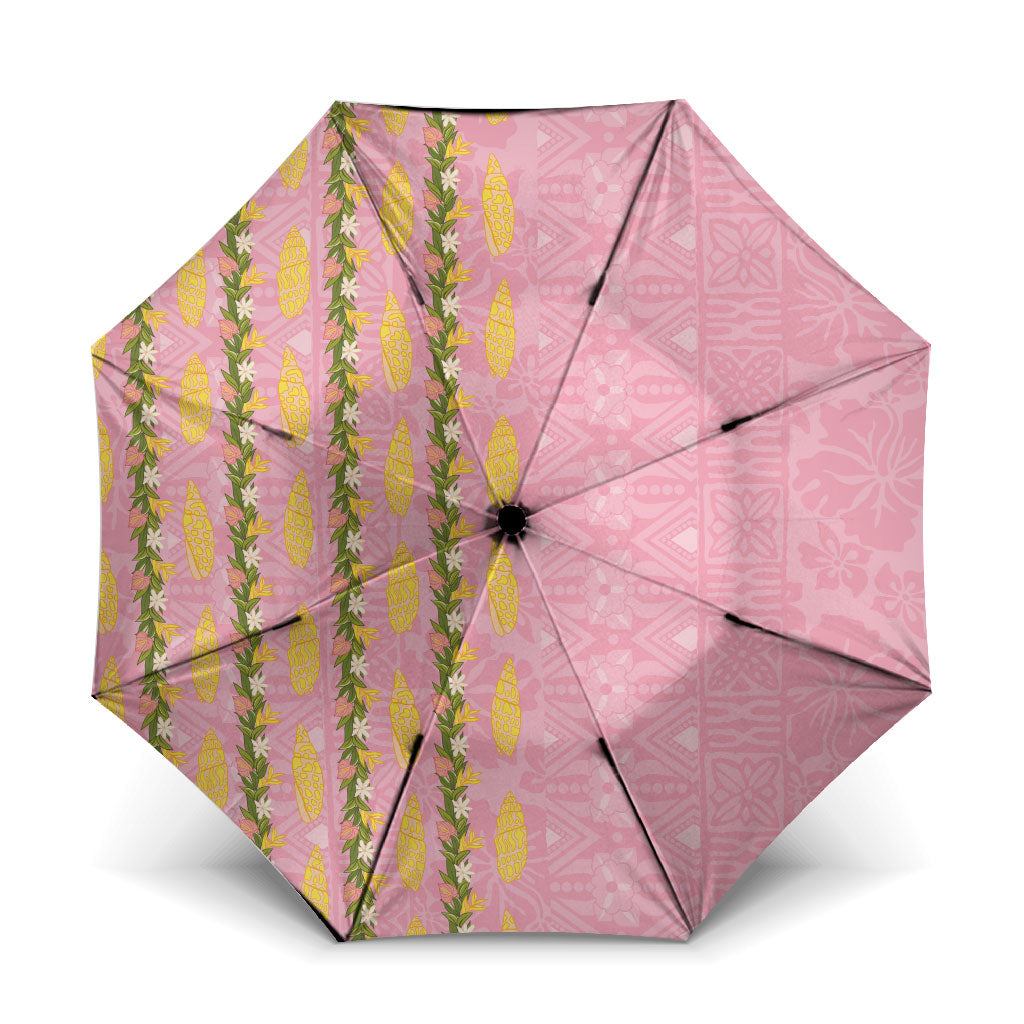Hawaii Shell Tiare Anthurium Heliconia Lei Umbrella With Tapa Pattern Baby Pink LT05 One Size Folded 11.42 inch Opened Diameter 37.4 inch Pink - Polynesian Pride