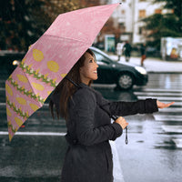 Hawaii Shell Tiare Anthurium Heliconia Lei Umbrella With Tapa Pattern Baby Pink LT05 - Polynesian Pride