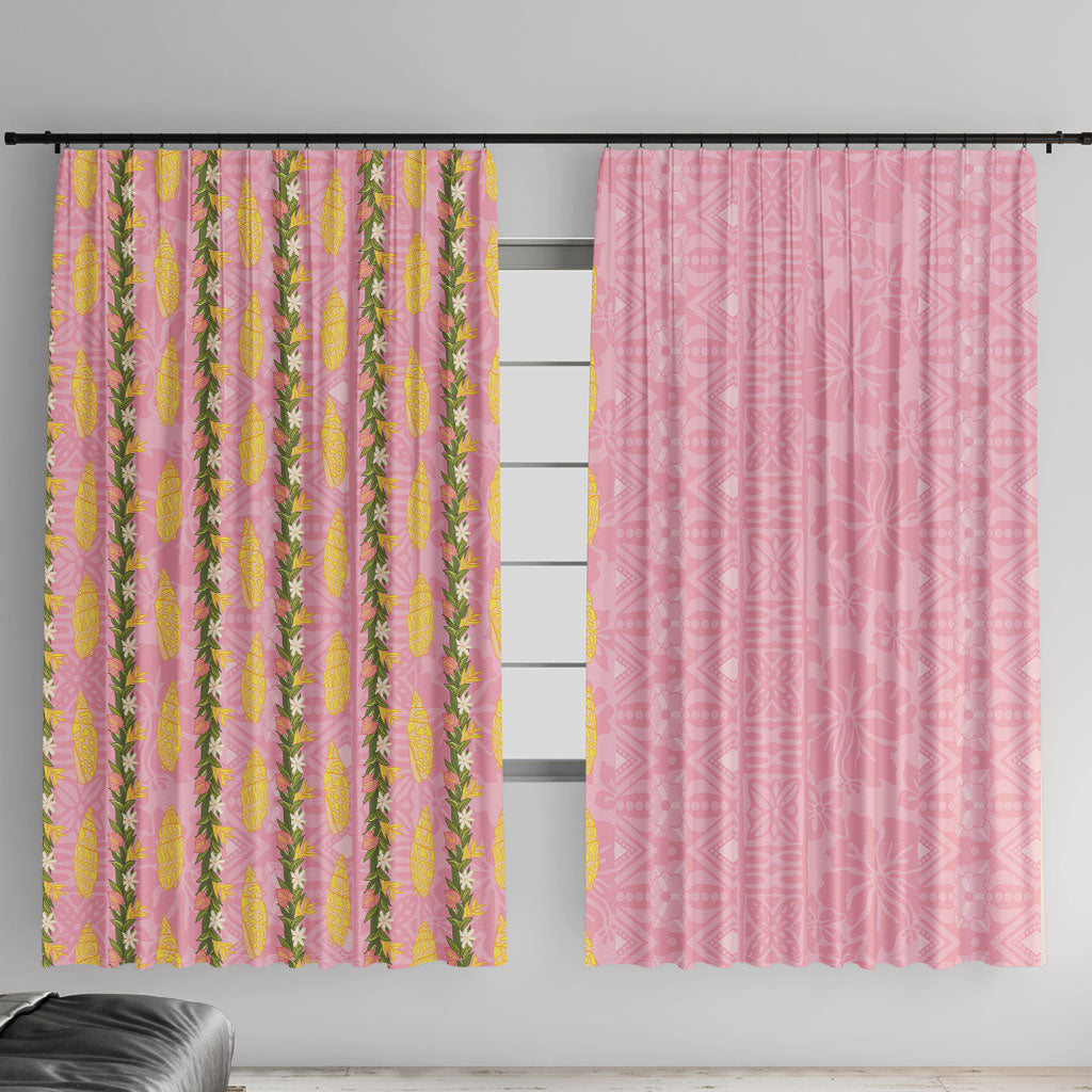 Hawaii Shell Tiare Anthurium Heliconia Lei Window Curtain With Tapa Pattern Baby Pink LT05 With Hooks Pink - Polynesian Pride