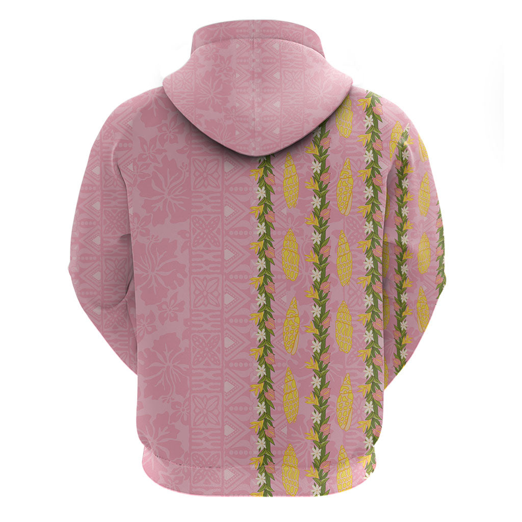Hawaii Shell Tiare Anthurium Heliconia Lei Zip Hoodie With Tapa Pattern Baby Pink LT05 - Polynesian Pride