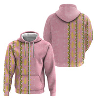 Hawaii Shell Tiare Anthurium Heliconia Lei Zip Hoodie With Tapa Pattern Baby Pink LT05 - Polynesian Pride