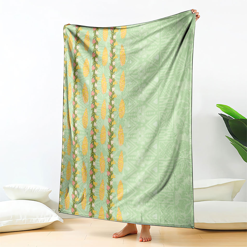 Hawaii Shell Tiare Anthurium Heliconia Lei Blanket With Tapa Pattern Baby Green LT05 - Polynesian Pride