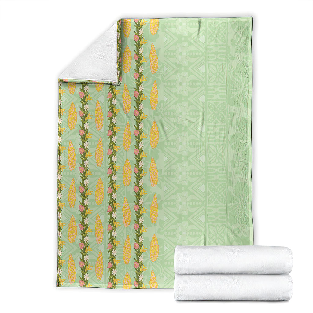 Hawaii Shell Tiare Anthurium Heliconia Lei Blanket With Tapa Pattern Baby Green LT05 - Polynesian Pride