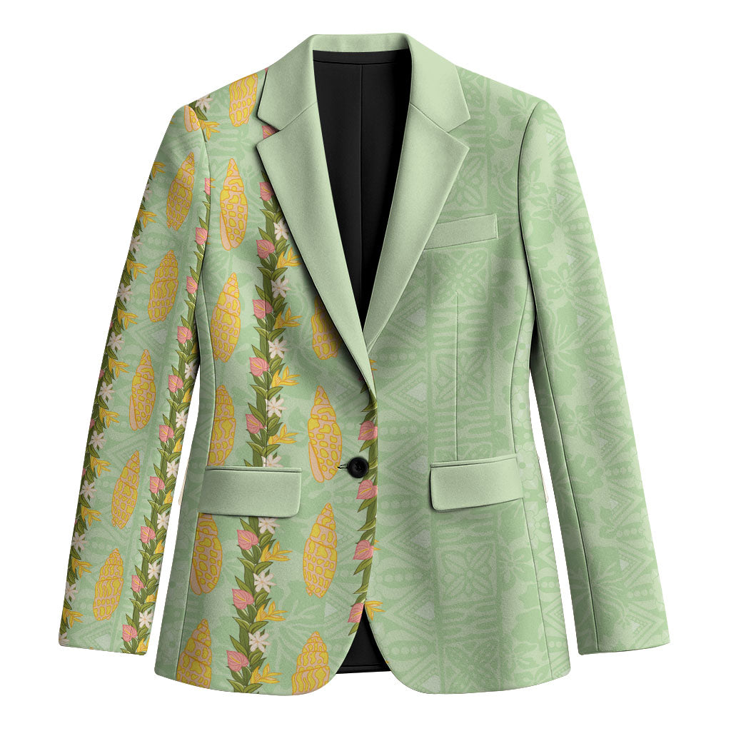 Hawaii Shell Tiare Anthurium Heliconia Lei Blazer With Tapa Pattern Baby Green LT05 Unisex Green - Polynesian Pride