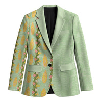 Hawaii Shell Tiare Anthurium Heliconia Lei Blazer With Tapa Pattern Baby Green LT05 Unisex Green - Polynesian Pride
