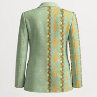Hawaii Shell Tiare Anthurium Heliconia Lei Blazer With Tapa Pattern Baby Green LT05 - Polynesian Pride