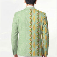 Hawaii Shell Tiare Anthurium Heliconia Lei Blazer With Tapa Pattern Baby Green LT05 - Polynesian Pride