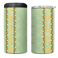 Hawaii Shell Tiare Anthurium Heliconia Lei 4 in 1 Can Cooler Tumbler With Tapa Pattern Baby Green LT05 One Size: 16 oz Green - Polynesian Pride