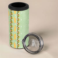 Hawaii Shell Tiare Anthurium Heliconia Lei 4 in 1 Can Cooler Tumbler With Tapa Pattern Baby Green LT05 - Polynesian Pride