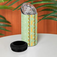 Hawaii Shell Tiare Anthurium Heliconia Lei 4 in 1 Can Cooler Tumbler With Tapa Pattern Baby Green LT05 - Polynesian Pride