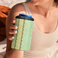 Hawaii Shell Tiare Anthurium Heliconia Lei 4 in 1 Can Cooler Tumbler With Tapa Pattern Baby Green LT05 - Polynesian Pride