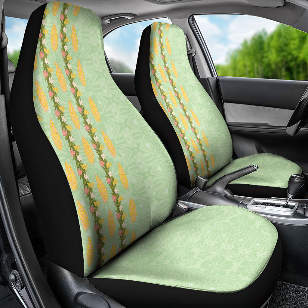 Hawaii Shell Tiare Anthurium Heliconia Lei Car Seat Cover With Tapa Pattern Baby Green LT05 - Polynesian Pride