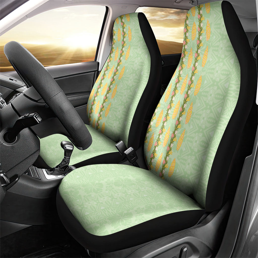 Hawaii Shell Tiare Anthurium Heliconia Lei Car Seat Cover With Tapa Pattern Baby Green LT05 - Polynesian Pride