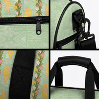 Hawaii Shell Tiare Anthurium Heliconia Lei Duffle Bag With Tapa Pattern Baby Green LT05 - Polynesian Pride