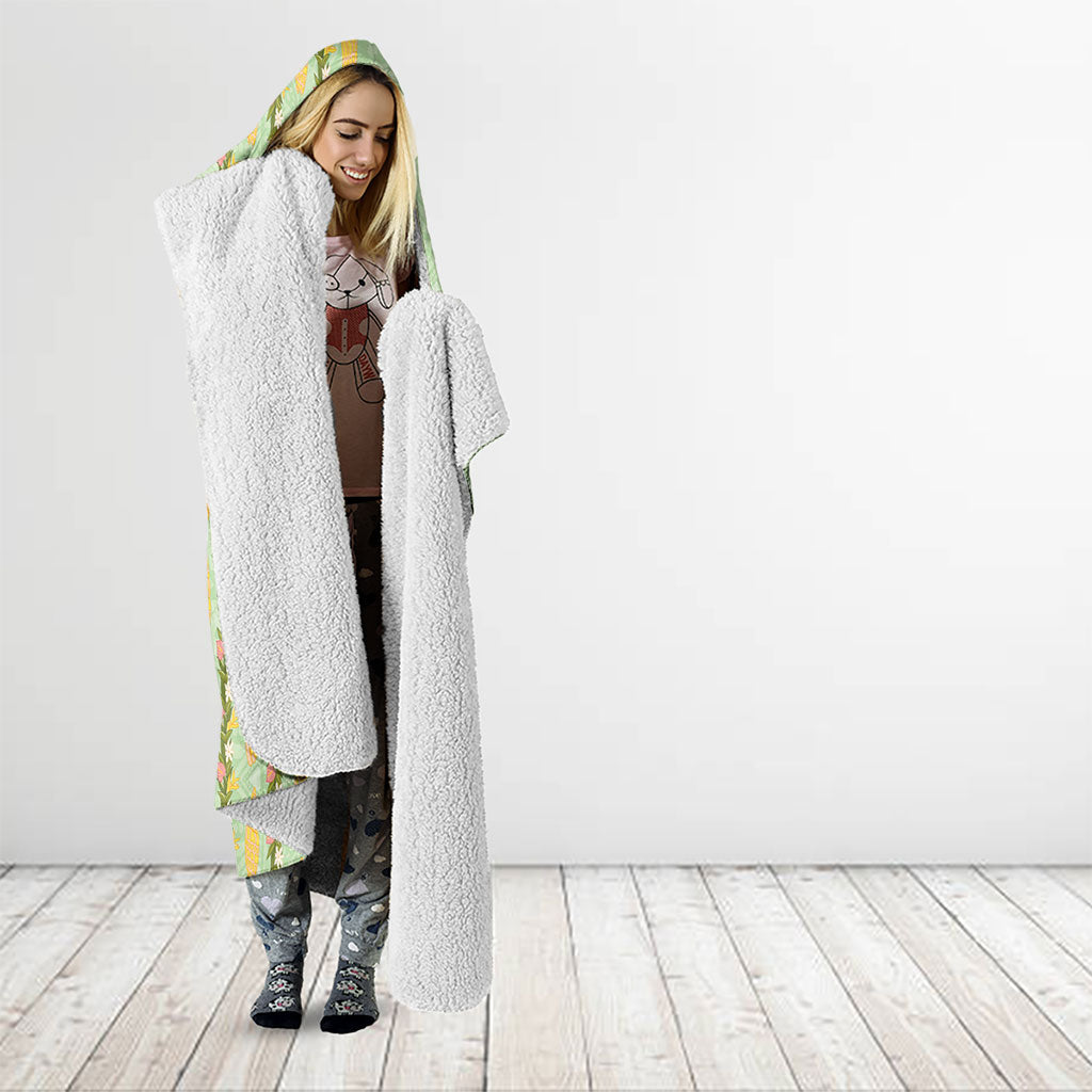 Hawaii Shell Tiare Anthurium Heliconia Lei Hooded Blanket With Tapa Pattern Baby Green LT05 - Polynesian Pride
