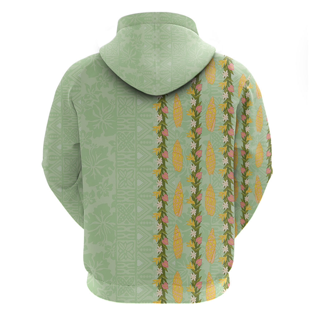 Hawaii Shell Tiare Anthurium Heliconia Lei Hoodie With Tapa Pattern Baby Green LT05 - Polynesian Pride
