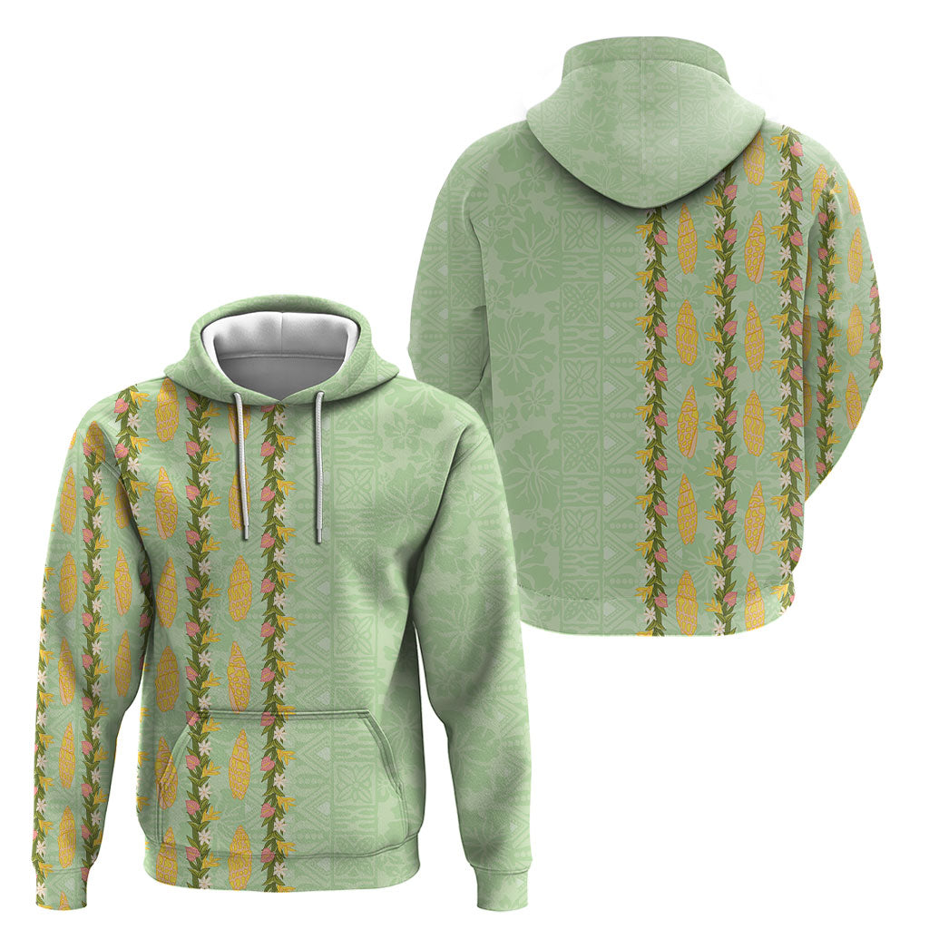 Hawaii Shell Tiare Anthurium Heliconia Lei Hoodie With Tapa Pattern Baby Green LT05 - Polynesian Pride