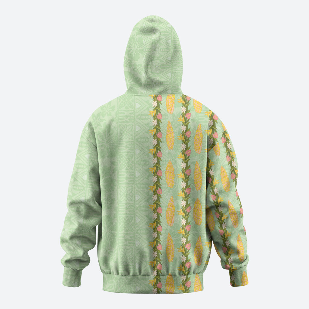 Hawaii Shell Tiare Anthurium Heliconia Lei Hoodie With Tapa Pattern Baby Green LT05 - Polynesian Pride
