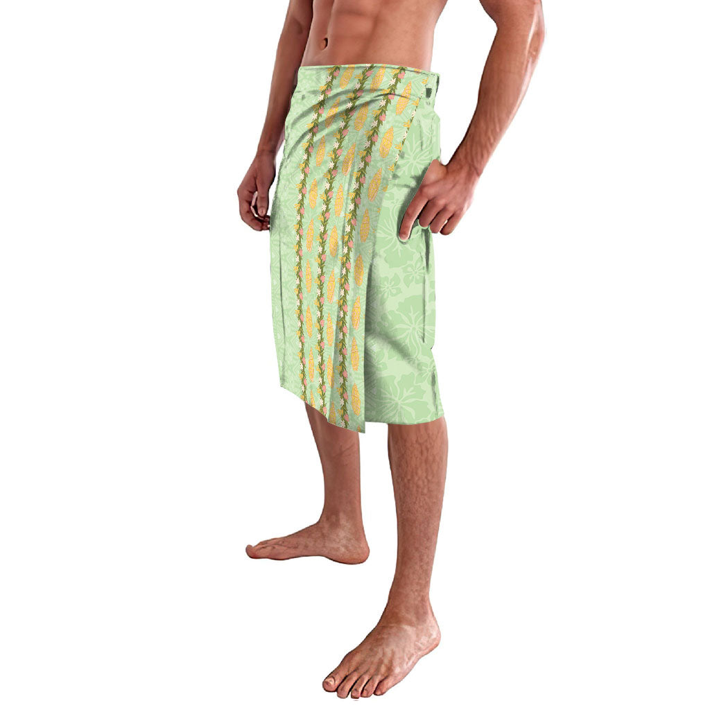 Hawaii Shell Tiare Anthurium Heliconia Lei Lavalava With Tapa Pattern Baby Green LT05 - Polynesian Pride