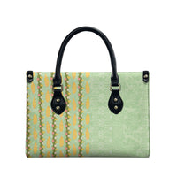 Hawaii Shell Tiare Anthurium Heliconia Lei Leather Bag With Tapa Pattern Baby Green LT05 - Polynesian Pride