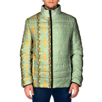 Hawaii Shell Tiare Anthurium Heliconia Lei Padded Jacket With Tapa Pattern Baby Green LT05 Men Green - Polynesian Pride