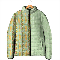 Hawaii Shell Tiare Anthurium Heliconia Lei Padded Jacket With Tapa Pattern Baby Green LT05 - Polynesian Pride