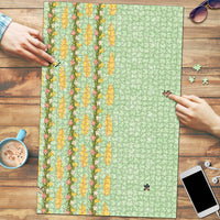 Hawaii Shell Tiare Anthurium Heliconia Lei Puzzle With Tapa Pattern Baby Green LT05 Green - Polynesian Pride