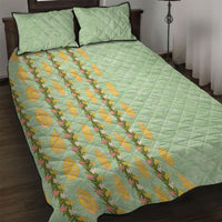 Hawaii Shell Tiare Anthurium Heliconia Lei Quilt Bed Set With Tapa Pattern Baby Green LT05 Green - Polynesian Pride