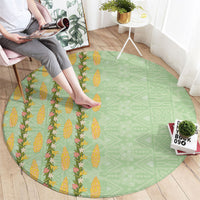 Hawaii Shell Tiare Anthurium Heliconia Lei Round Carpet With Tapa Pattern Baby Green LT05 - Polynesian Pride
